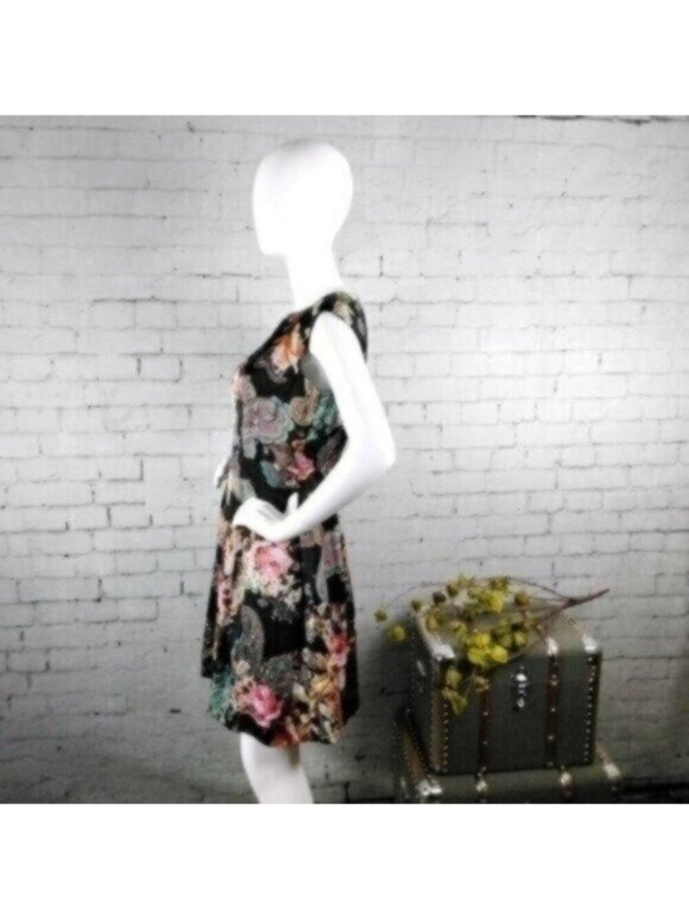 Boston Proper Paisley Fit And Flare Dress Black 8 - Picture 3 of 8